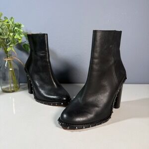 Gianni Bini Black‎ Leather Studded Block Heel Ankle Boots Womens Size 6